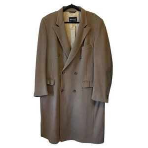 Y2K Pierre Cardin Wool Double Breasted Maxi Overcoat Blazer Gray Men 44L Pocket
